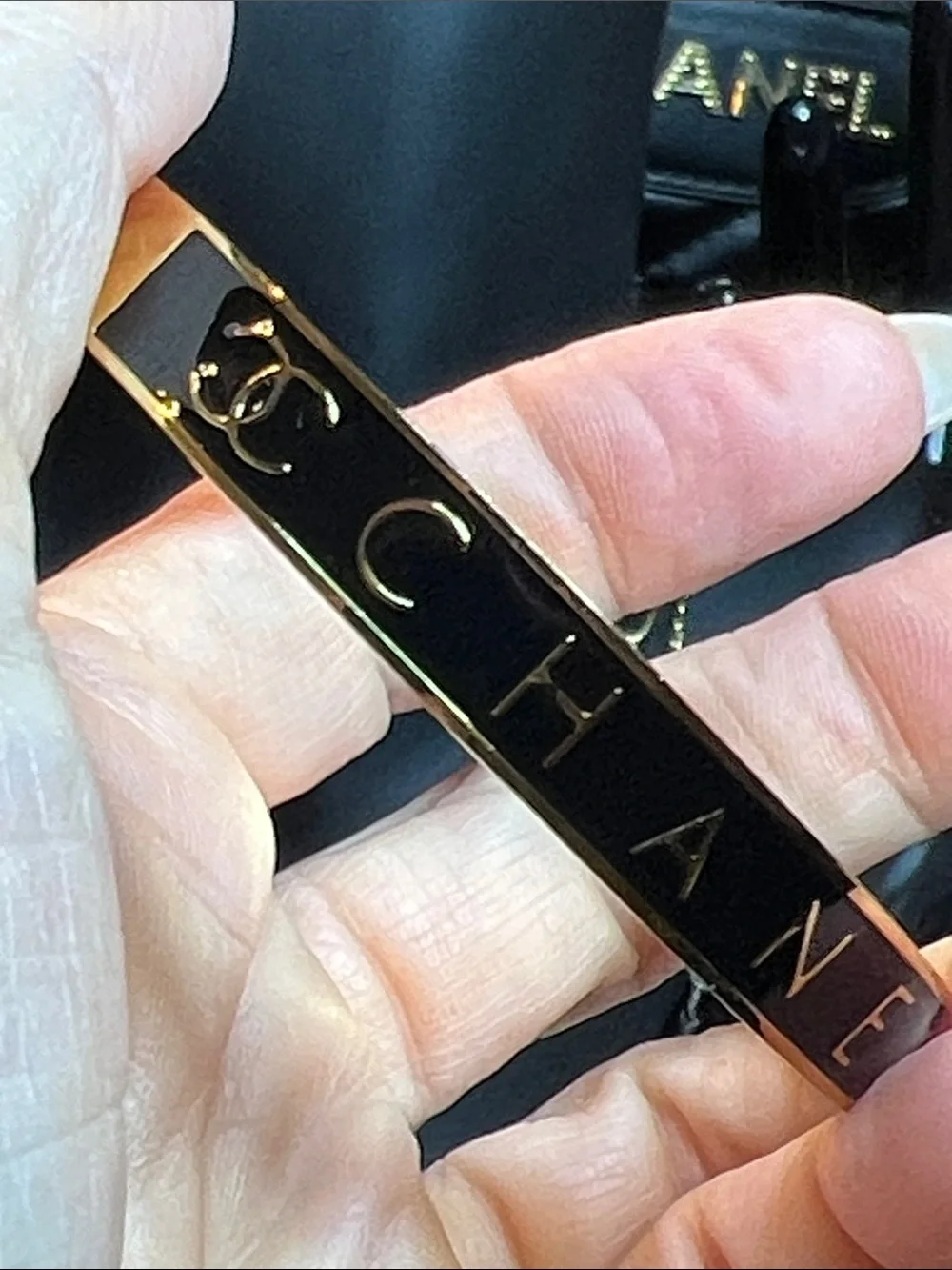 Black and Gold Enamel Logo Bangle Bracelet - Women's Watch Accessory